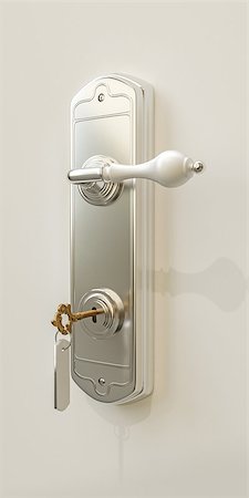 simsearch:400-04617631,k - 3d illustration of a door handle with door key Stock Photo - Budget Royalty-Free & Subscription, Code: 400-08998510