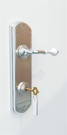 simsearch:700-03692004,k - 3d illustration of a door handle with door key Stock Photo - Budget Royalty-Free & Subscription, Code: 400-08998511