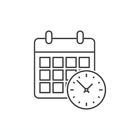 Calendar with clock outline icon Stock Photo - Budget Royalty-Free & Subscription, Code: 400-08999490