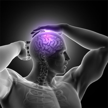 simsearch:400-08299548,k - 3D render of a male figure holding head with brain highlighted Stock Photo - Budget Royalty-Free & Subscription, Code: 400-08999698