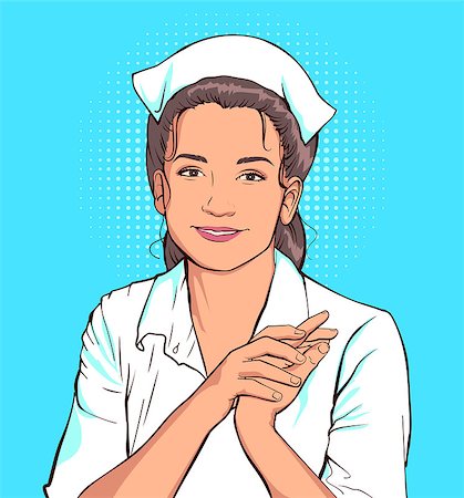 Shy nurse woman in white coat. Pop art retro comics vector illustration Stock Photo - Budget Royalty-Free & Subscription, Code: 400-08999833