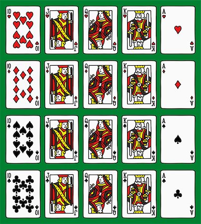 face cards queen - Hand funny drawing of four poker royal flush Stock Photo - Budget Royalty-Free & Subscription, Code: 400-08999990