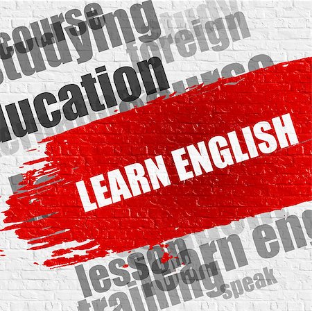 simsearch:400-07042264,k - Education Service Concept: Learn English - on White Brickwall with Wordcloud Around. Modern Illustration. Learn English Modern Style Illustration on Red Brush Stroke. Stock Photo - Budget Royalty-Free & Subscription, Code: 400-09009986