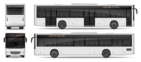 Realistic City Bus template isolated on white background. Passenger City Bus mockup side, front and rear view. Vector illustration EPS 10. Stock Photo - Budget Royalty-Free & Subscription, Code: 400-09001464
