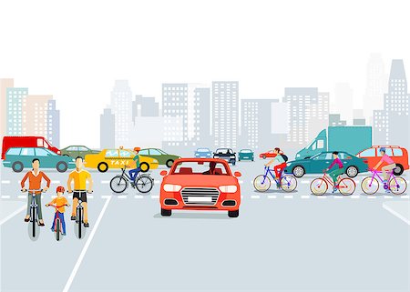 Cars and cyclists in the city, illustration Stock Photo - Budget Royalty-Free & Subscription, Code: 400-09001630