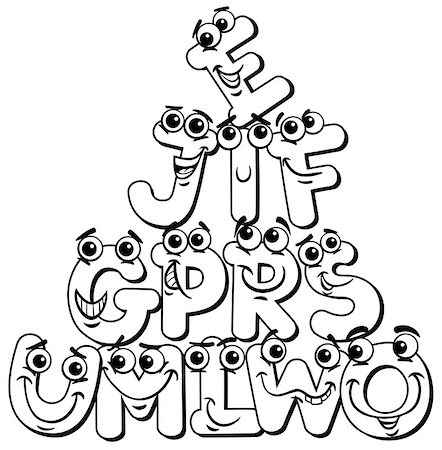 preliminary - Black and White Cartoon Illustration of Funny Capital Letter Characters Alphabet Group for Kids Coloring Book Stock Photo - Budget Royalty-Free & Subscription, Code: 400-09001645