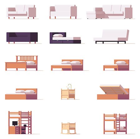 Vector low poly beds and sofas set Stock Photo - Budget Royalty-Free & Subscription, Code: 400-09001802