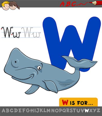 Educational Cartoon Illustration of Letter W from Alphabet with Whale Animal Character for Children Stock Photo - Budget Royalty-Free & Subscription, Code: 400-09002059