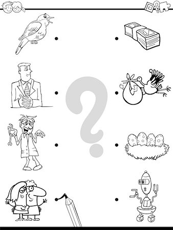 Black and White Cartoon Illustration of Education Pictures Matching Game for Children with People and Animals and Objects Coloring Book Stock Photo - Budget Royalty-Free & Subscription, Code: 400-09002071