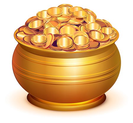simsearch:400-04365987,k - Gold pot full of gold coins. Isolated on white vector 3d illustration Photographie de stock - Aubaine LD & Abonnement, Code: 400-09002145