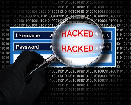 The concept of computer security. Hand with magnifying glass checks a username and password on hacking Stock Photo - Budget Royalty-Free & Subscription, Code: 400-09010604