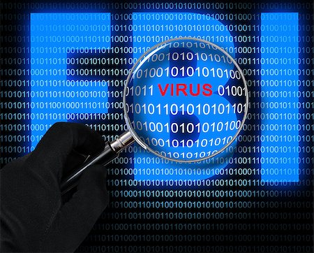 The virus in the magnifying glass on the background of the computer code and logo of FBI Stock Photo - Budget Royalty-Free & Subscription, Code: 400-09010972