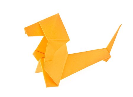 Orange Dachshund dog of origami, isolated on white background Stock Photo - Budget Royalty-Free & Subscription, Code: 400-09028410