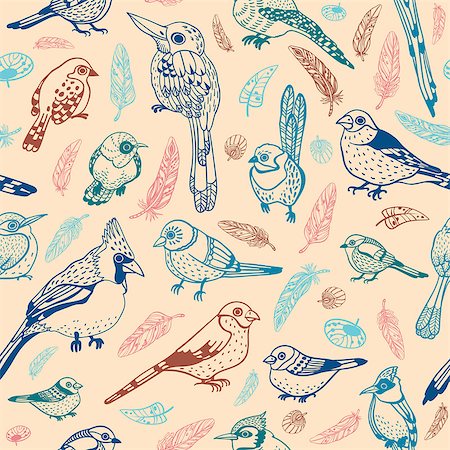 Seamless pattern with catoon birds on pink background. Vector graphic illustration. Wallpaper with feathered race. Stock Photo - Budget Royalty-Free & Subscription, Code: 400-09029561
