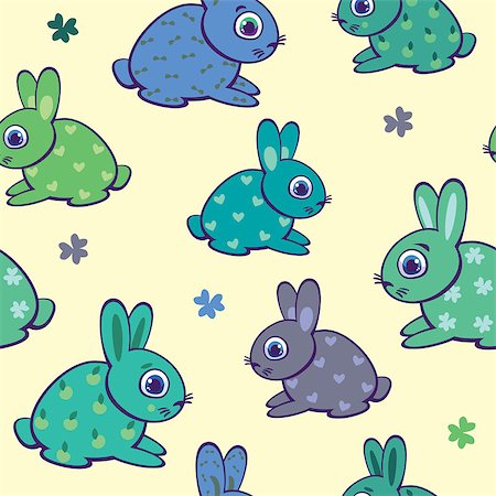 simsearch:400-07424187,k - Seamless pattern with cartoon funny rabbits on a yellow background. Vector animal wallpaper. Photographie de stock - Aubaine LD & Abonnement, Code: 400-09029571