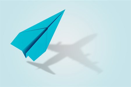 shadow plane - Ambition and target concept with paper plane that become an aircraft. 3d rendering Stock Photo - Budget Royalty-Free & Subscription, Code: 400-09029753