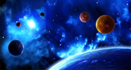 simsearch:400-06328626,k - A beautiful space scene with sun, planets and nebula. Elements of this image furnished by NASA. 3d render Stock Photo - Budget Royalty-Free & Subscription, Code: 400-09030095