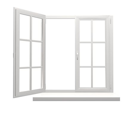 simsearch:400-07820254,k - Window frame with one open and one closed flap. Isolated on white background. 3d render Stock Photo - Budget Royalty-Free & Subscription, Code: 400-09030645