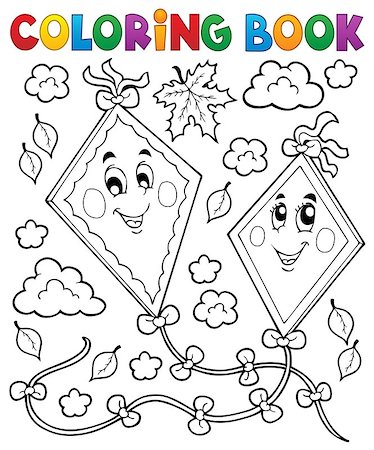 simsearch:400-04236823,k - Coloring book happy autumn kites - eps10 vector illustration. Stock Photo - Budget Royalty-Free & Subscription, Code: 400-09031104