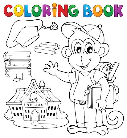 simsearch:400-04240970,k - Coloring book school monkey theme 1 - eps10 vector illustration. Stock Photo - Budget Royalty-Free & Subscription, Code: 400-09031110