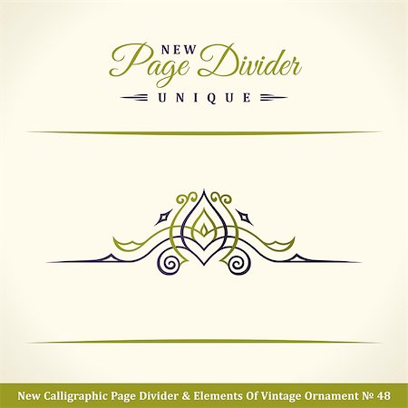 simsearch:400-07103208,k - New Calligraphic Page Divider and Element of vintage ornament. Elements for retro logo and vector crest, decorative border line. Pistachio royal border book Stock Photo - Budget Royalty-Free & Subscription, Code: 400-09031274