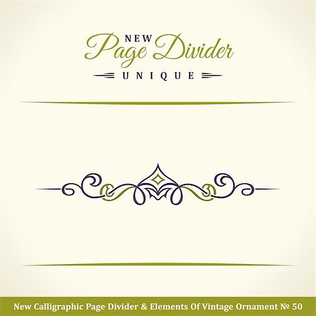 simsearch:400-07103208,k - New Calligraphic Page Divider and Element of vintage ornament. Elements for retro logo and vector crest, decorative border line. Pistachio royal border book Stock Photo - Budget Royalty-Free & Subscription, Code: 400-09031276