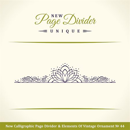 simsearch:400-07103208,k - New Calligraphic Page Divider and Element of vintage ornament. Elements for retro logo and vector crest, decorative border line. Pistachio royal border book Stock Photo - Budget Royalty-Free & Subscription, Code: 400-09031270