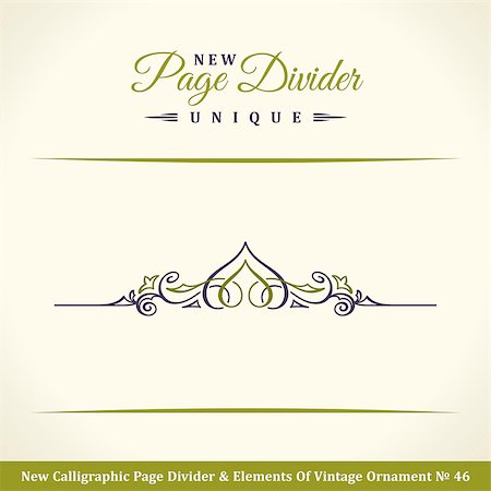 simsearch:400-07103208,k - New Calligraphic Page Divider and Element of vintage ornament. Elements for retro logo and vector crest, decorative border line. Pistachio royal border book Stock Photo - Budget Royalty-Free & Subscription, Code: 400-09031271