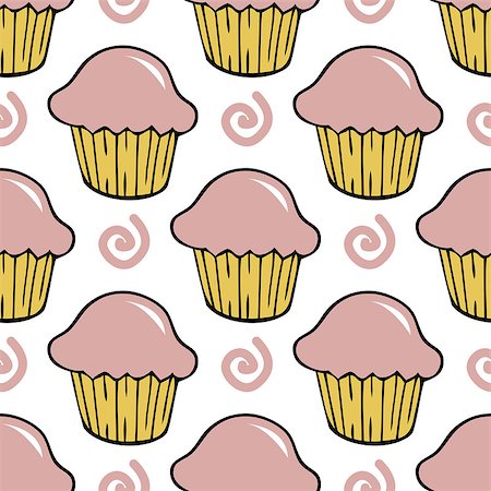 simsearch:400-04350016,k - Strawberry pink cream cupcake seamless pattern. Vector illustration Stock Photo - Budget Royalty-Free & Subscription, Code: 400-09032062