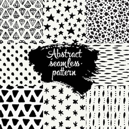 simsearch:400-07838679,k - Set of hand drawn design patterns. Vector collection of black ink abstract textures. Stock Photo - Budget Royalty-Free & Subscription, Code: 400-09032100