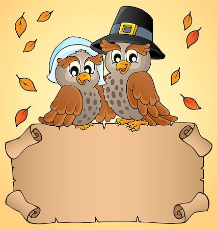 simsearch:400-04258210,k - Thanksgiving parchment with happy owls - eps10 vector illustration. Stock Photo - Budget Royalty-Free & Subscription, Code: 400-09032309