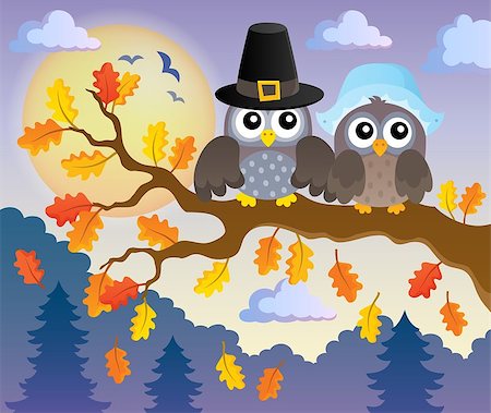 simsearch:400-04258210,k - Thanksgiving owls thematic image 2 - eps10 vector illustration. Stock Photo - Budget Royalty-Free & Subscription, Code: 400-09032302