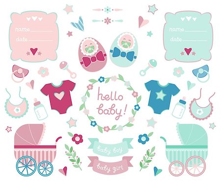 Collection of design elements for the birth of the baby. Eps 10 Stock Photo - Budget Royalty-Free & Subscription, Code: 400-09032448