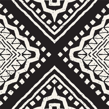 Black and white tribal vector seamless pattern with doodle elements. Aztec abstract geometric art print. Ethnic ornamental hand drawn backdrop. Stock Photo - Budget Royalty-Free & Subscription, Code: 400-09046884