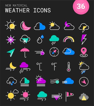 fog icon - Modern flat weather line thin colored icons in bright colored retro 80s, 90s style Stock Photo - Budget Royalty-Free & Subscription, Code: 400-09047164
