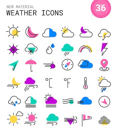 fog icon - Modern flat weather line thin colored icons in bright colored retro 80s, 90s style Stock Photo - Budget Royalty-Free & Subscription, Code: 400-09047166