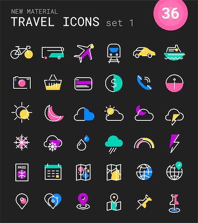 simsearch:400-07114343,k - Vector set of trendy linear icons of travel and tourism metaphors in bright colored retro 80s, 90s style, set 1 Stock Photo - Budget Royalty-Free & Subscription, Code: 400-09047167