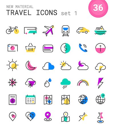simsearch:400-07114343,k - Vector set of trendy linear icons of travel and tourism metaphors in bright colored retro 80s, 90s style, set 1 Stock Photo - Budget Royalty-Free & Subscription, Code: 400-09047168