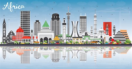 simsearch:400-07096057,k - Africa Skyline with Famous Landmarks and Reflections. Vector Illustration. Business Travel and Tourism Concept. Image for Presentation, Banner, Placard and Web Site. Stock Photo - Budget Royalty-Free & Subscription, Code: 400-09047471