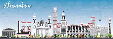 Alexandria Skyline with Gray Buildings and Blue Sky. Vector Illustration. Business Travel and Tourism Concept with Historic Architecture. Image for Presentation Banner Placard and Web Site Foto de stock - Super Valor sin royalties y Suscripción, Código: 400-09047472