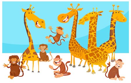 simsearch:400-04394183,k - Cartoon Illustration of Happy Wild Safari Animal Characters Group Stock Photo - Budget Royalty-Free & Subscription, Code: 400-09049279