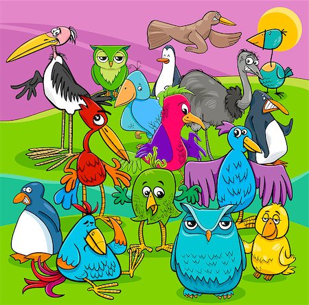 simsearch:400-07995476,k - Cartoon Illustration of Birds Animal Characters Group Stock Photo - Budget Royalty-Free & Subscription, Code: 400-09049790
