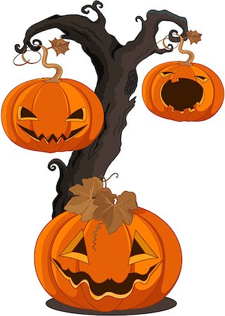 simsearch:400-05325412,k - Illustration of pumpkins hanging on the tree Stock Photo - Budget Royalty-Free & Subscription, Code: 400-09050708