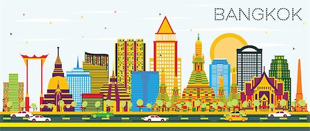 Bangkok Skyline with Color Landmarks and Blue Sky. Vector Illustration. Business Travel and Tourism Concept. Image for Presentation Banner Placard and Web Site. Stock Photo - Budget Royalty-Free & Subscription, Code: 400-09050754