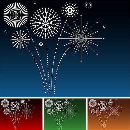 silhouette of firework - White Fireworks Bursting In Blue Red Green And Orange Skies - Background Illustration, Vector Stock Photo - Budget Royalty-Free & Subscription, Code: 400-09051018