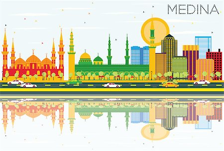 saudi arabia people - Medina Skyline with Color Buildings, Blue Sky and Reflections. Vector Illustration. Business Travel and Tourism Concept with Historic Buildings. Image for Presentation Banner Placard and Web Site. Stock Photo - Budget Royalty-Free & Subscription, Code: 400-09051155