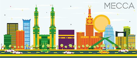 saudi arabia people - Mecca Skyline with Color Landmarks and Blue Sky. Vector Illustration. Travel and Tourism Concept with Historic Buildings. Image for Presentation Banner Placard and Web Site. Stock Photo - Budget Royalty-Free & Subscription, Code: 400-09051581