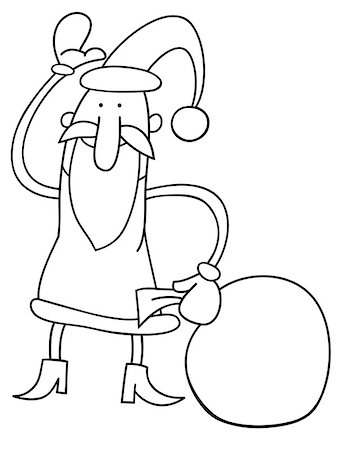 simsearch:400-08708552,k - Black and White Cartoon Illustration of Funny Santa Claus Character with Sack of Christmas Presents Coloring Book Stock Photo - Budget Royalty-Free & Subscription, Code: 400-09052554