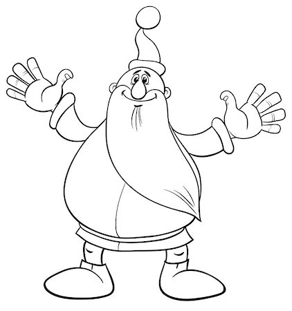simsearch:400-08708552,k - Black and White Cartoon Illustration of Funny Santa Claus Christmas Holiday Character Coloring Book Stock Photo - Budget Royalty-Free & Subscription, Code: 400-09052558
