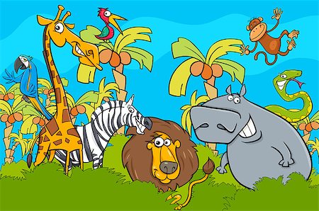 simsearch:400-04836462,k - Cartoon illustration of Funny African Safari Animal Characters Group Foto de stock - Super Valor sin royalties y Suscripción, Código: 400-09052551